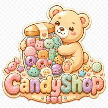 Candy Shop cozy candy merge puzzle logo mascot