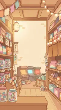 Candy Shop cozy merge puzzle shop menu background