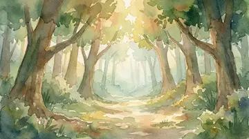 The same Nature Seed scene restored with watercolor trees and characters after the solve